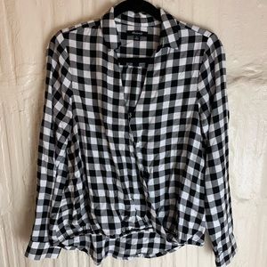 Black & White Gingham Wrap Blouse